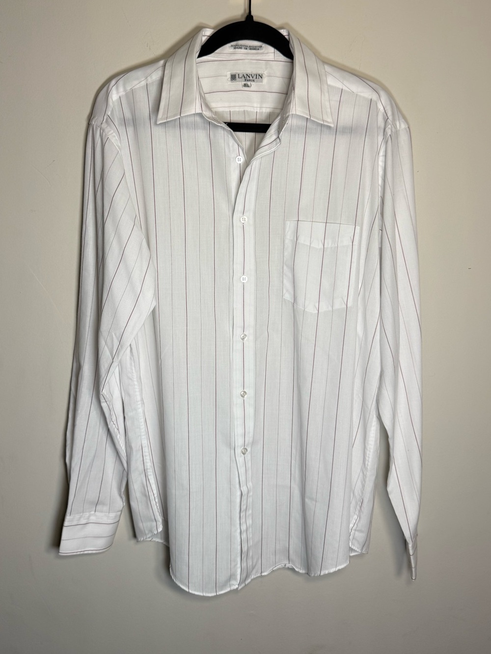 Vintage Lanvin Paris Dress Shirt Mens 16.5 34/35 White Red Pinstripe